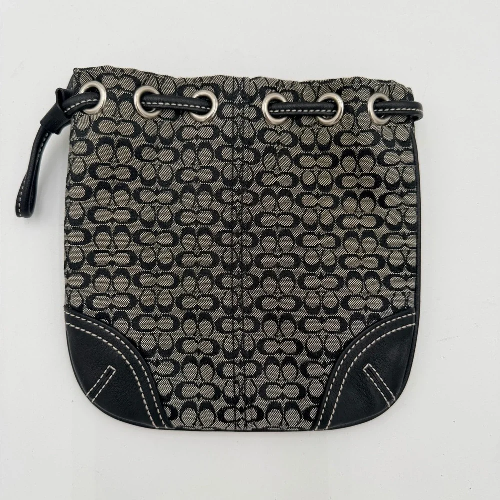 Coach Signature Mini C Drawstring Wristlet Pouch Black Jacquard Y2K